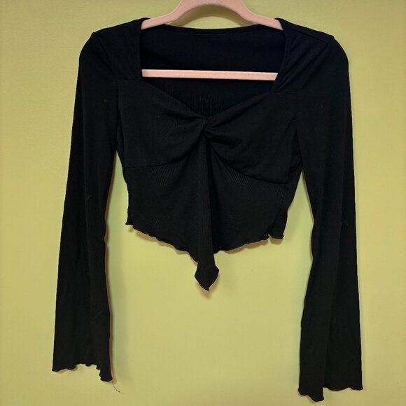 Shein Cropped Black Bell Sleeve Top - Picture 1 of 3